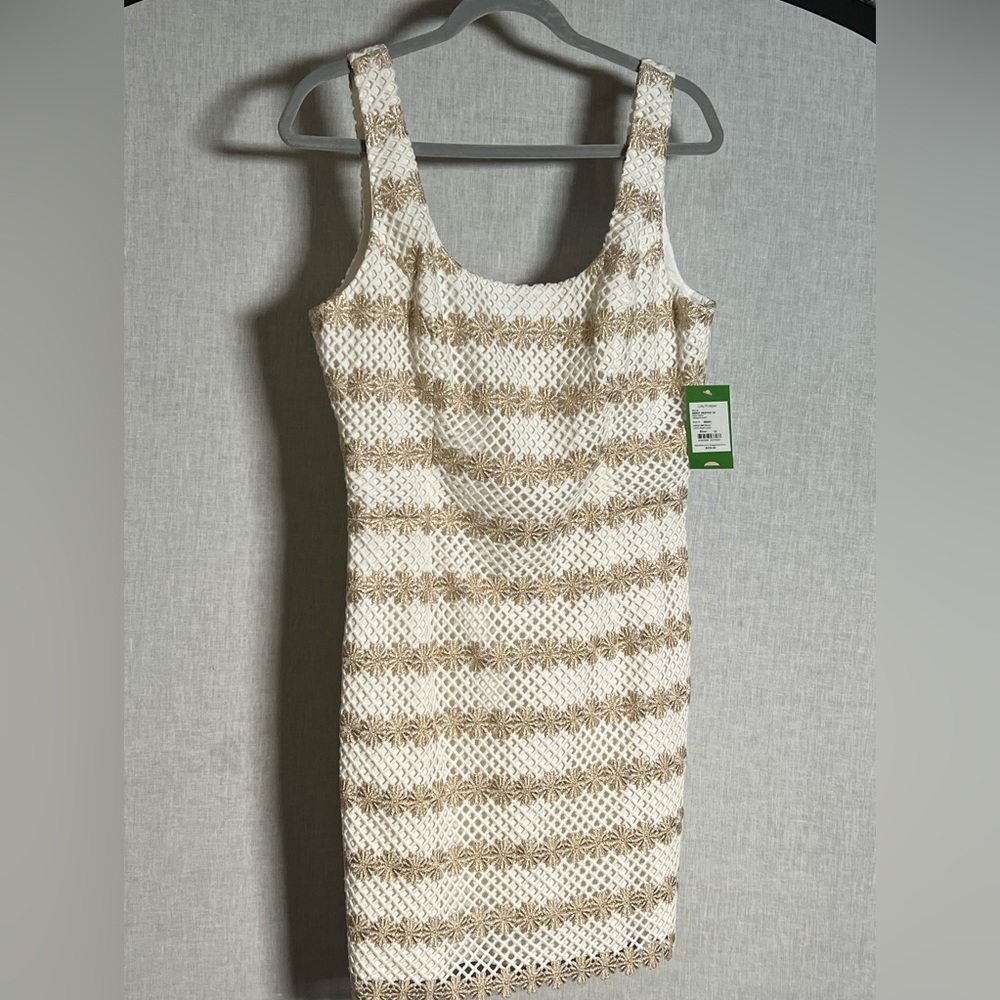 NWT Lilly Pulitzer‎ Meredith Shift Gold Metallic Lotti Daisy Lace- 10 new$378